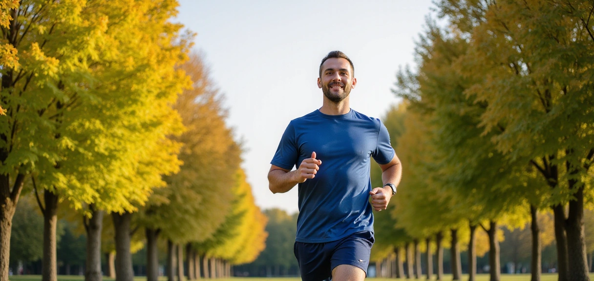 Hombre feliz corriendo al aire libre