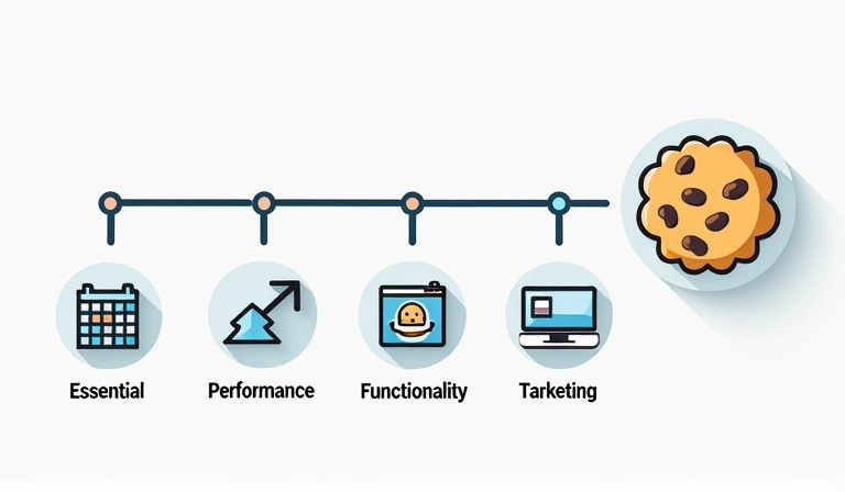 Gráfico de diferentes tipos de cookies fluyendo hacia un navegador web, simbolizando su uso