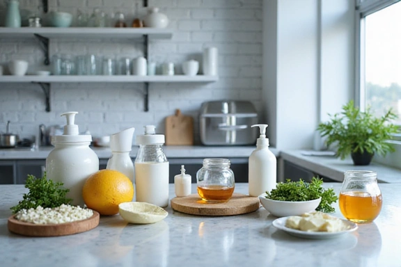 Proceso de mezcla de ingredientes naturales en un laboratorio limpio.